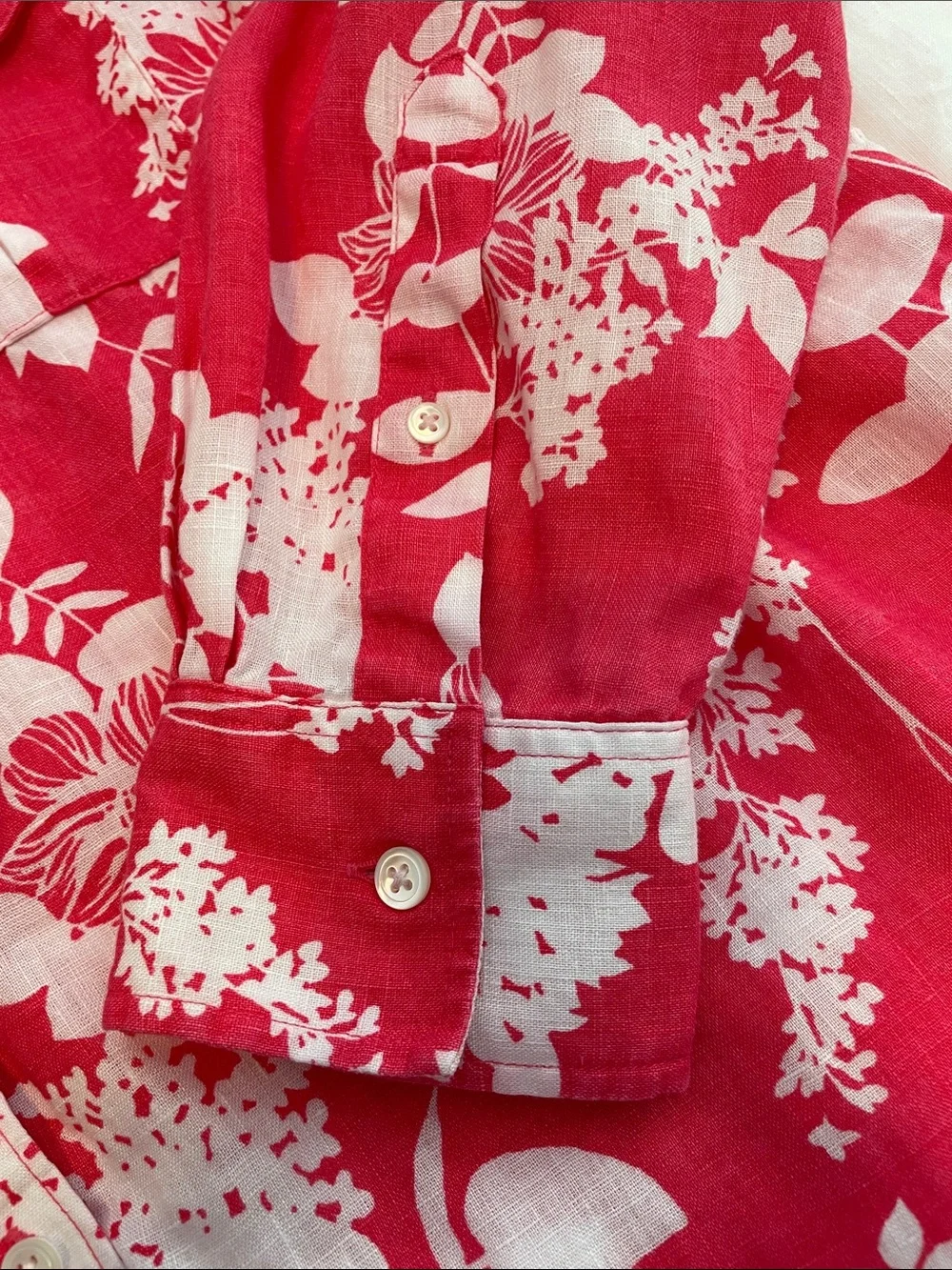 Lands' End Pink Floral Button-Up Shirt with White Print - Picture 6 of 10